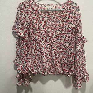Max Studio Red and Black Floral Blouse